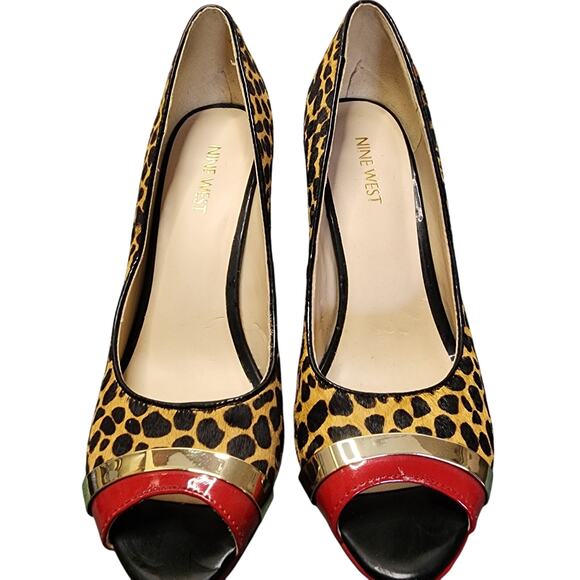 Nine West Women Shoes, "Glamrgirlo" Cow Fur Leather Peep Toe Heel Pumps, Sz 7.5M - Picture 6 of 10